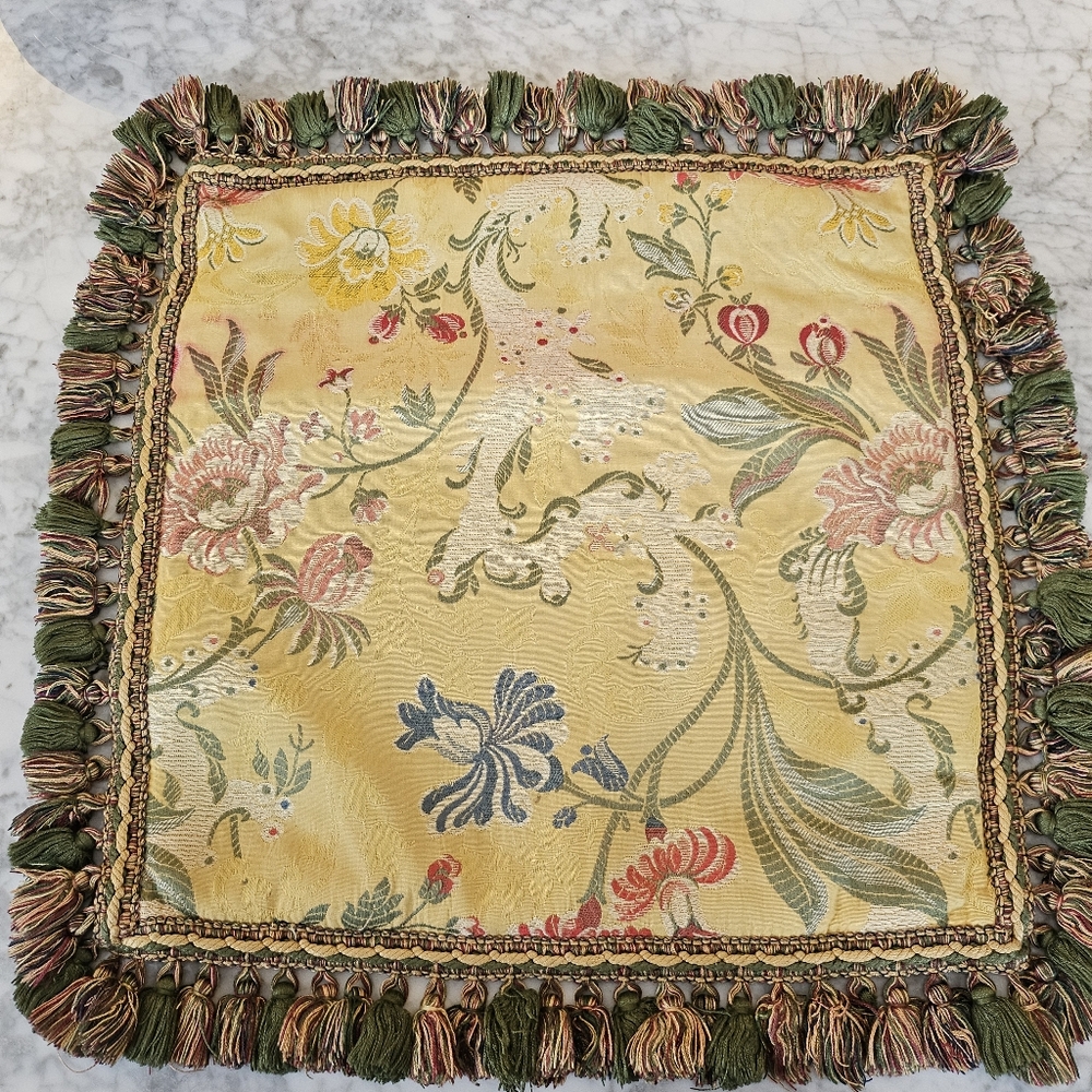 Italian Throw pillow Tassel Fringe Silk Broccatelle Passamaneria Toscana